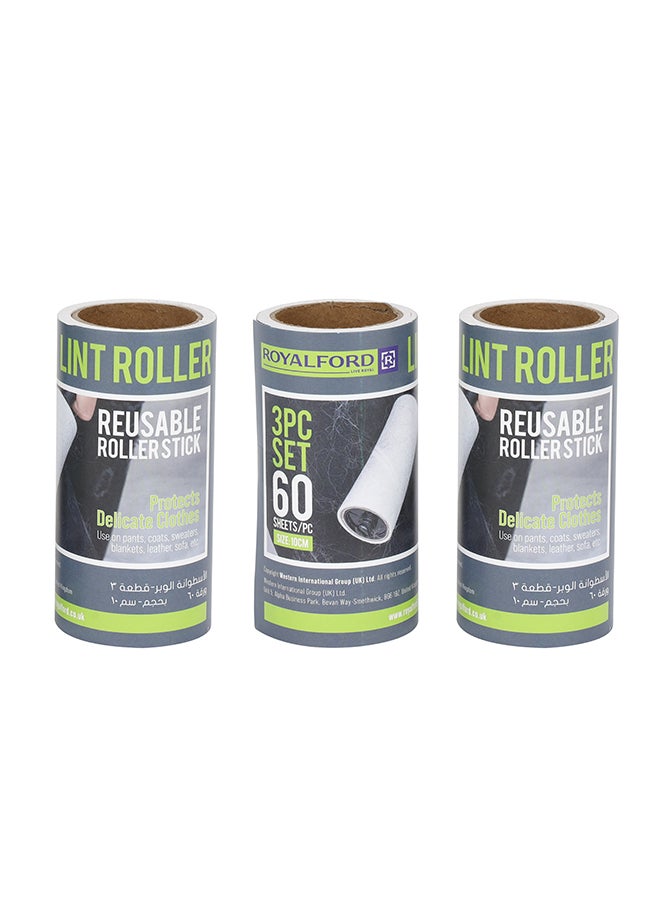 Royalford Lint Roller- RF12713 3 Rollers, 1 Holder, Reusable Stick, 10 cmx60 Sheets Per Roll - Image 4